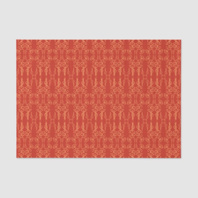 Chic Floral Orange on Red Poppy Flower Outline Tissue Paper (Front)