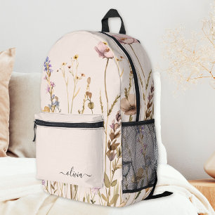 Chic Floral Pattern Custom Script Name Wildflower Printed Backpack