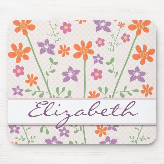 Chic Floral Pattern Design Monogram Mouse Pad (Front)