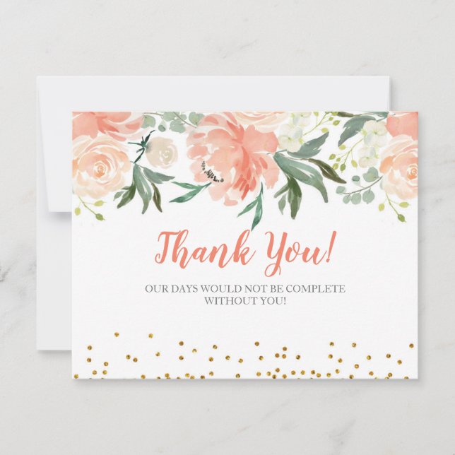 Chic Floral Peach Gold Thank You Card (Front)