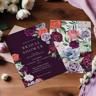 Chic Floral Peonies Rose Blossoms Bridal Shower Invitation