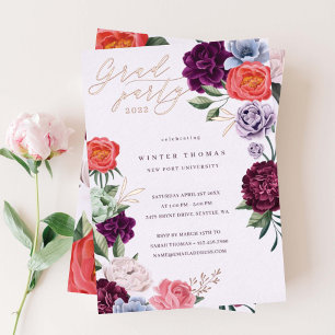 Chic Floral Peonies Rose Blossoms Graduation Party