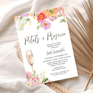 Chic Floral Petals Prosecco QR Code Bridal Shower Invitation