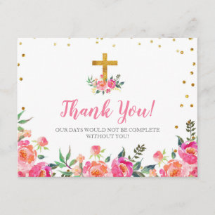 Chic Floral Pink Gold Thank You Card