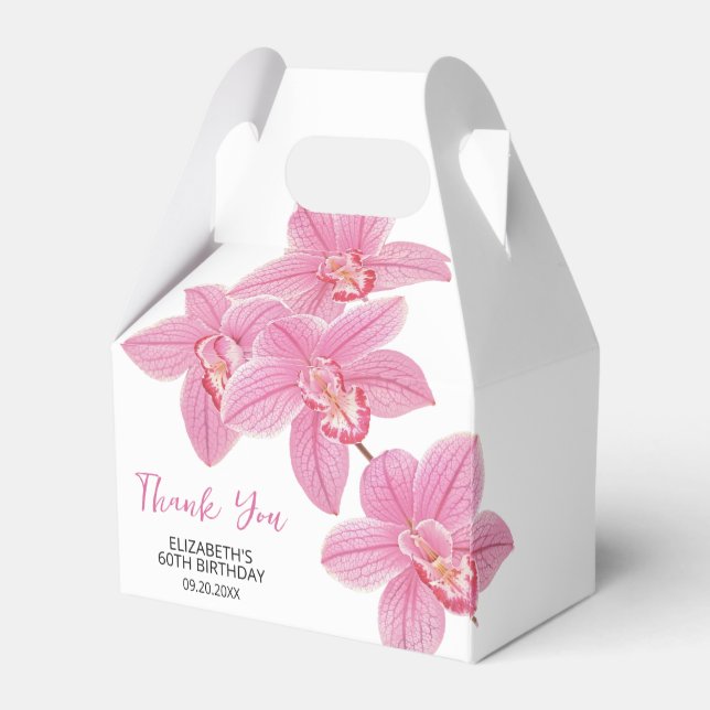 Chic Floral Pink Orchid Birthday Thank You Favour Box (Back Side)