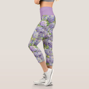 Chic Floral Purple Lavender Hydrangea Pattern Capri Leggings