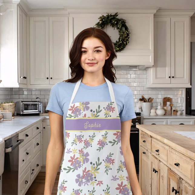 Chic Floral Purple Pattern Baking Apron (Creator Uploaded)