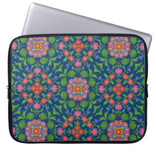 Chic Floral Rangoli on Deep Blue Laptop Sleeve