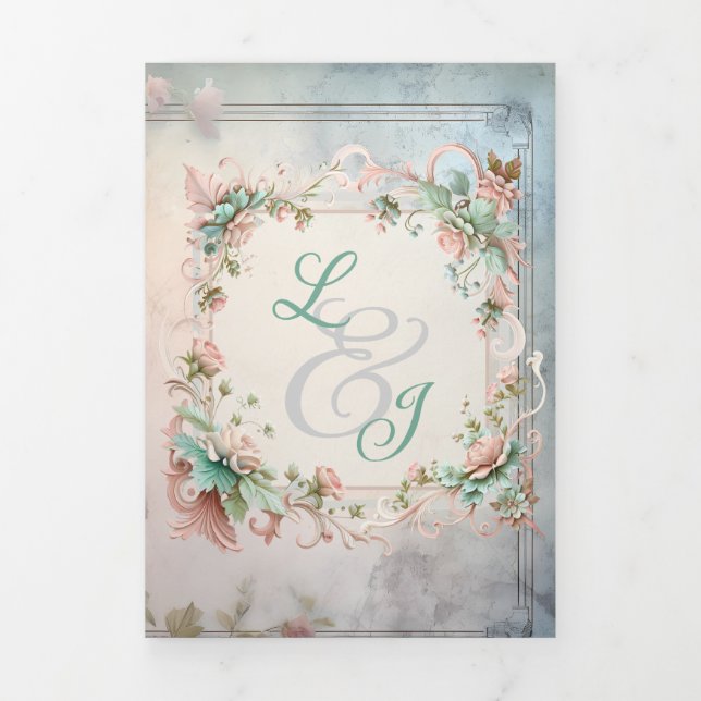 Chic Floral Regency Era Wedding Tri-Fold Invitation (Cover)