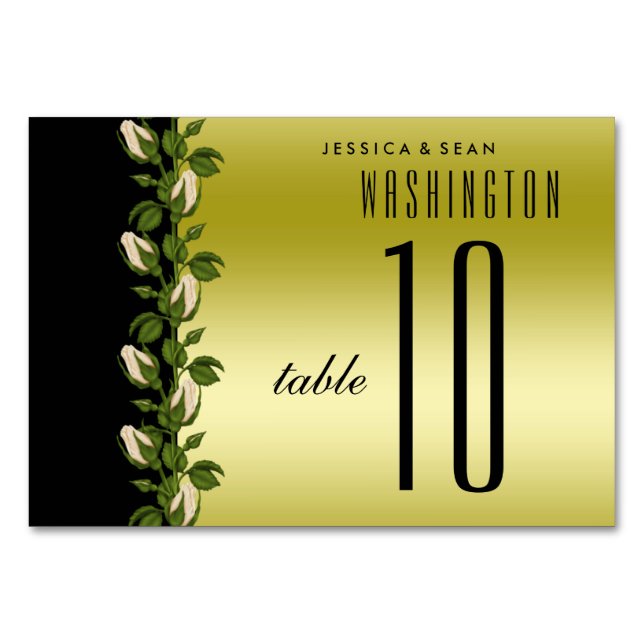 Chic Floral Romantic Gold & Black Table Numbers (Front)
