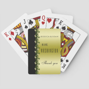Chic Floral Romantic Gold & Black Thank You Playing Cards