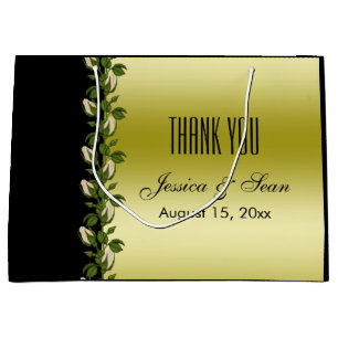 Chic Floral Romantic Gold & Black Wedding Large Gift Bag