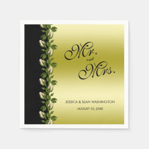 Chic Floral Romantic Gold & Black Wedding Napkin