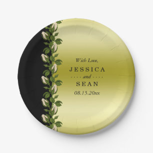 Chic Floral Romantic Gold & Black Wedding Paper Plate