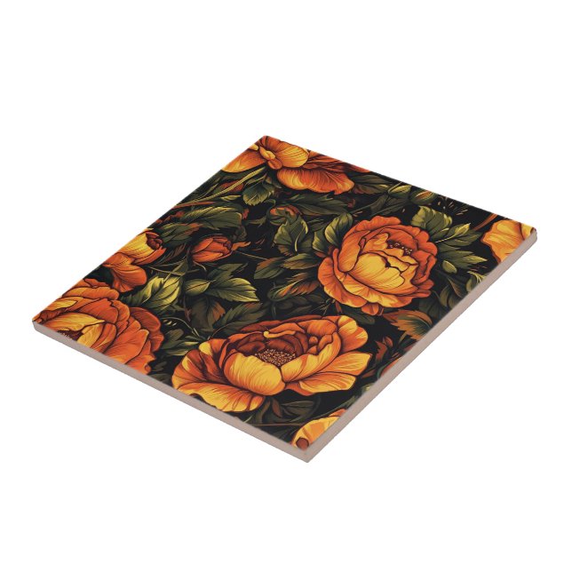 Chic Floral Rose Ceramic Tiles  For Rustic Kitchen (Side)