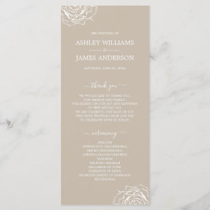 Chic Floral Rose Grey Simple Minimal Wedding Programme