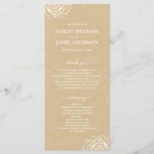 Chic Floral Rose Kraft Simple Minimal Wedding Programme