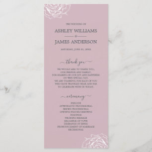 Chic Floral Rose Purple Simple Minimal Wedding Programme