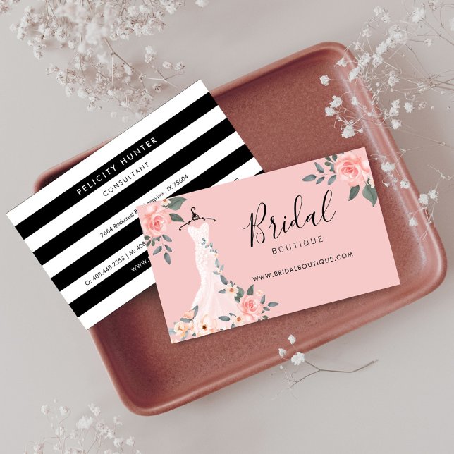 Chic Floral Rose Wedding Dress Bridal Boutique Business Card (Chic Floral Rose Wedding Dress Bridal Boutique Business Card)