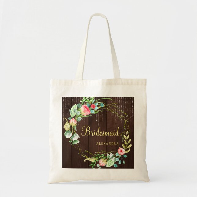 Chic floral rustic country wood wedding bridesmaid tote bag (Front)