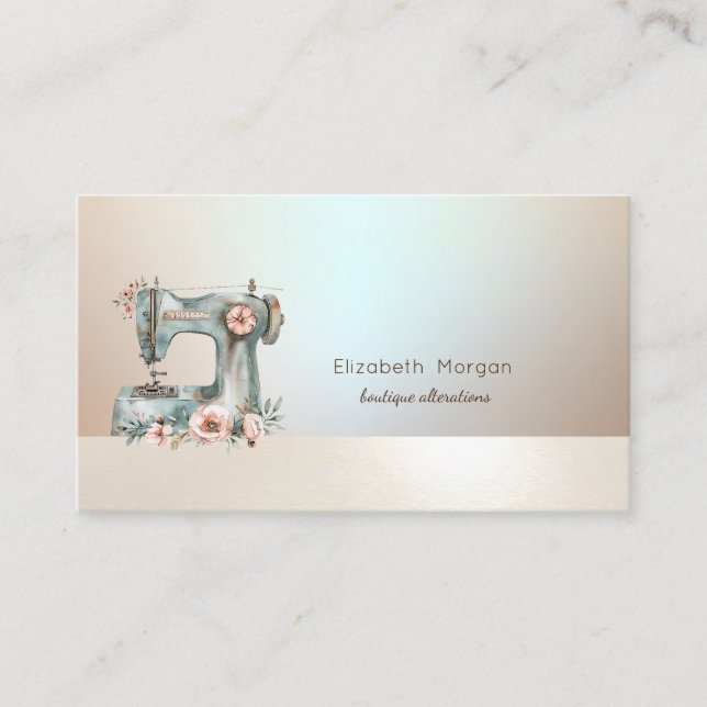 Chic Floral Sewing Machine Business Card (Front)