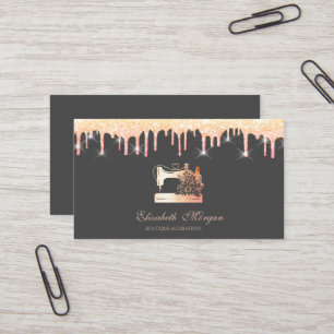 Chic Floral Sewing Machine Glitter Drips  Business Card