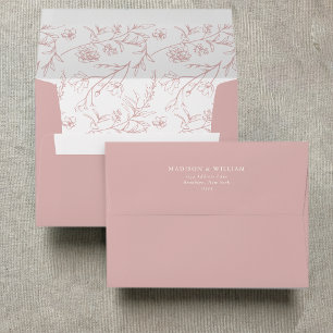 Chic Floral Sketch Text Dusty Pink Wedding Envelope