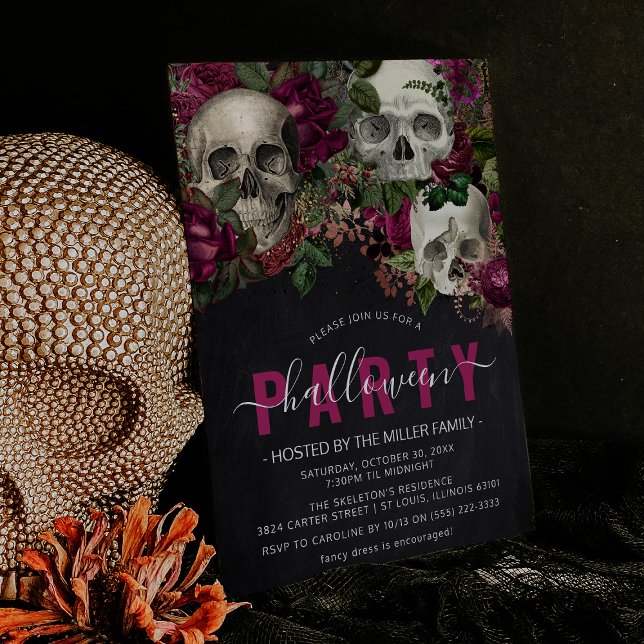 Chic Floral Skull Elegant Halloween Party Invitation (Creator Uploaded)