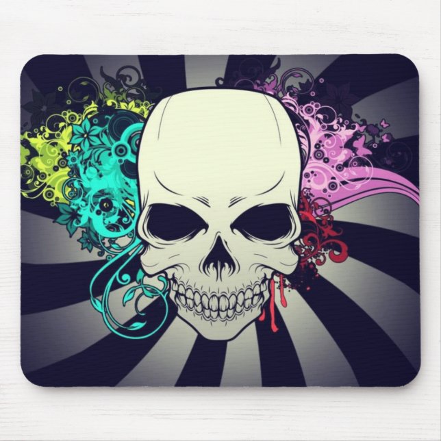 Chic Floral Skull Mouse Pad (Front)