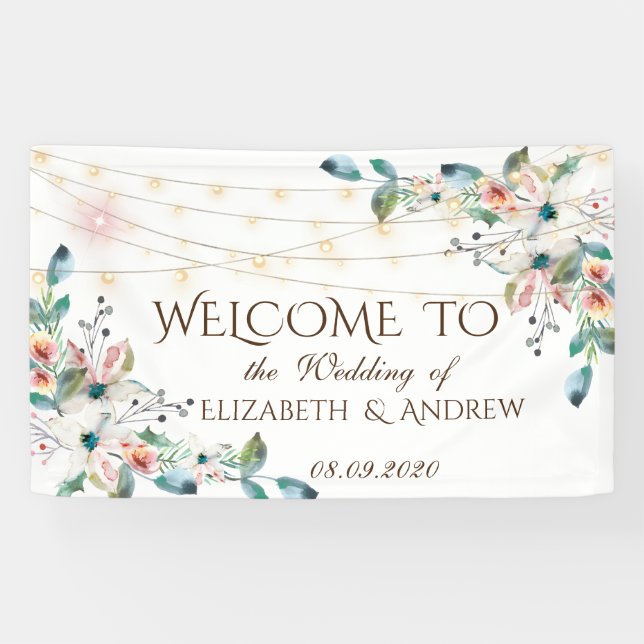 Chic Floral String Lights Banner (Horizontal)