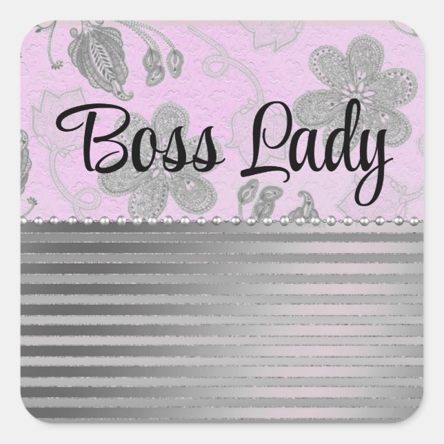 Chic Floral Stripes Boss Lady Personalised Square Sticker (Front)