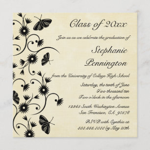 Chic floral swirls graduation party announcement