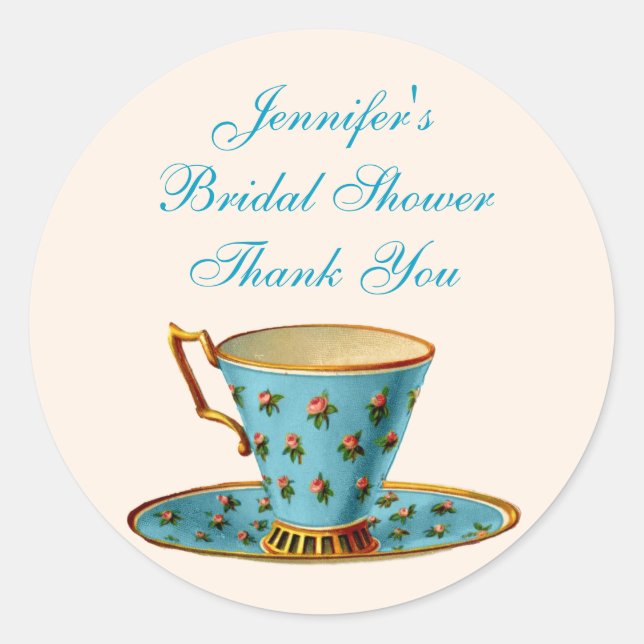 Chic Floral Tea Cup Bridal Shower Sticker (Front)