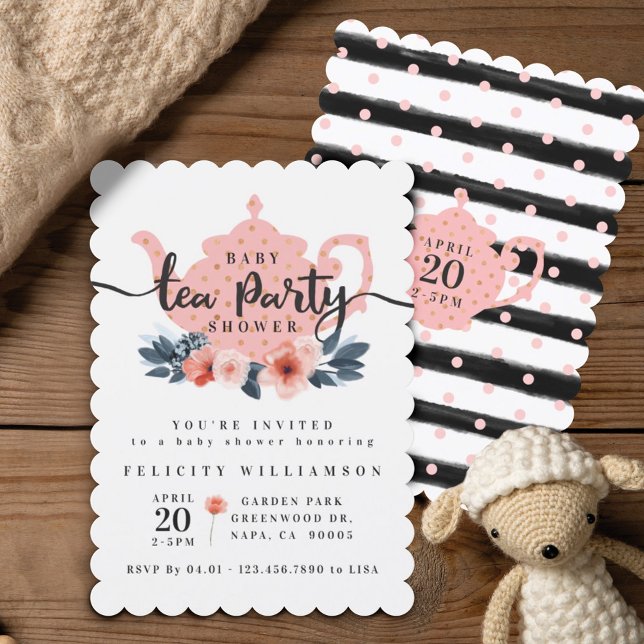 Chic Floral Tea Party Girl Baby Shower Invitation (Creator Uploaded)