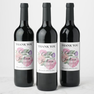 Chic Floral Thank You Wedding Wine Label