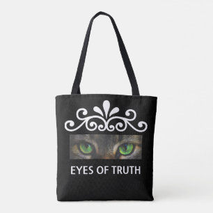 Chic floral vector cat eyes custom photo on black tote bag