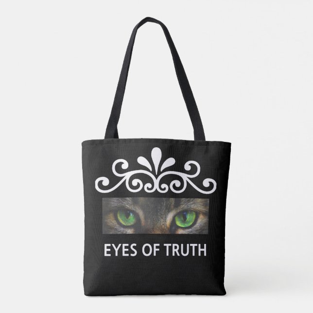 Chic floral vector cat eyes custom photo on black tote bag (Back)