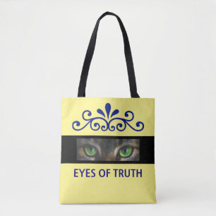 Chic floral vector cat eyes custom photo on yellow tote bag