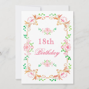 Chic Floral Watercolor 18th Birthday Double Sided Invitation