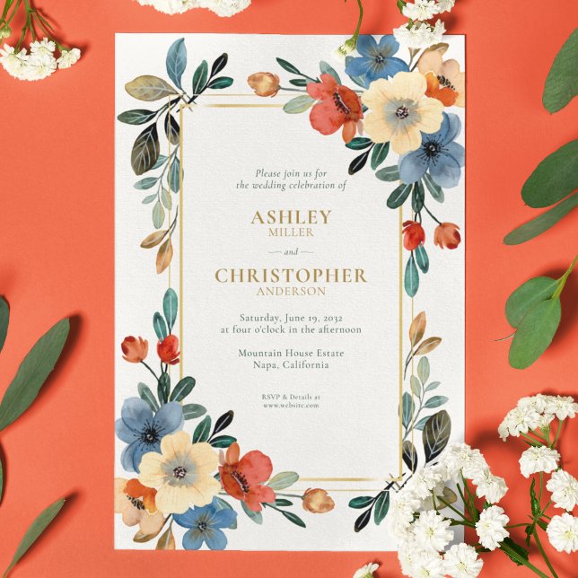 Chic Floral Watercolor All-in-One Wedding Invitation (Creator Uploaded)