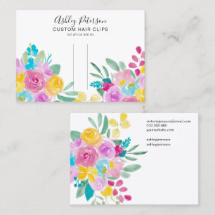 Chic Floral watercolor hair clip barrette display Business Card