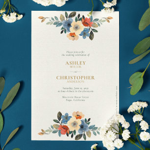 Chic Floral Watercolor Ivory All-in-One Wedding Invitation