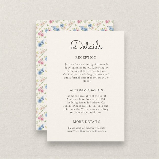 Chic Floral Watercolor Wedding Information Card (Creator Uploaded)