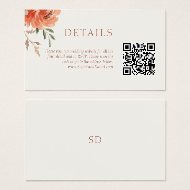 Chic Floral Wedding Details QR Code Enclosure Card (Front & Back)