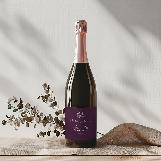 Chic Floral Wedding Purple Pink Elegance Wine Label (Creator Uploaded)