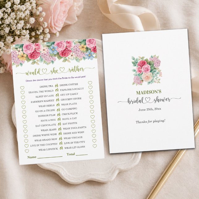 Chic Floral Would She Rather Bridal Shower Game Invitation (Creator Uploaded)