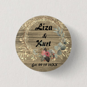Chic Floral Wreath Rustic Wedding    3 Cm Round Badge