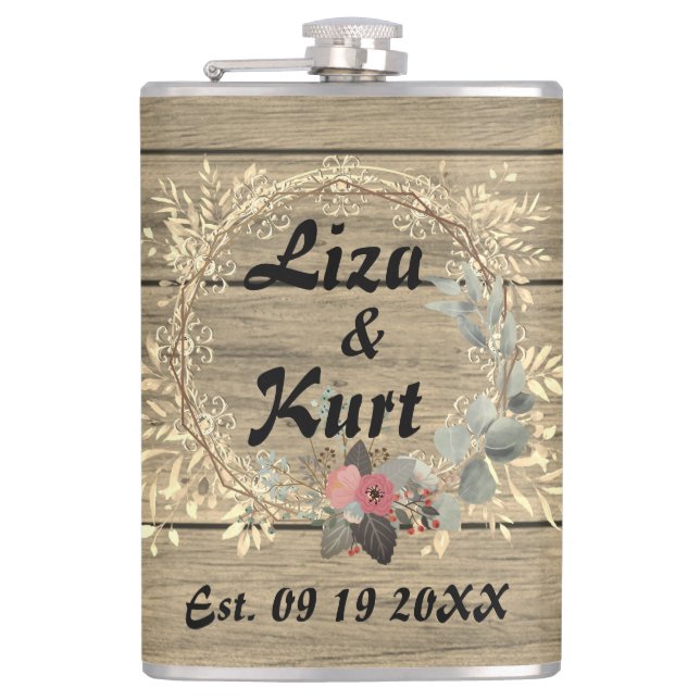 Chic Floral Wreath Rustic Wedding    Hip Flask (Front)