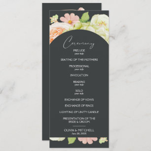 Chic Florals Dark Wedding Ceremony Programme
