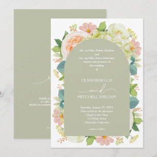 Chic Florals Wedding All in One Sage Green Invitation